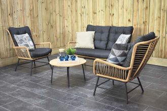 Carlton Loungeset 2 Zitsbank 2 Lounge Tuinstoelen Lage Tafel Teak Bamboo SHOWROOMMODEL