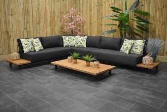 Chalkis Loungeset Hoekbank Lage Tafel Aluminium Teak Black WINTER AANBIEDING