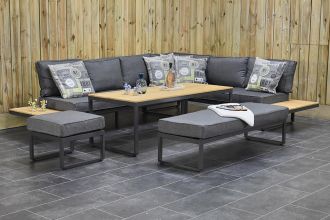 Dallas Aluminium Loungeset Hoekbank met Hoge Tafel met Bankje en Hocker Spiegelbeeld Dark Grey WINTER AANBIEDING