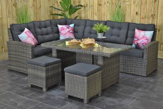 Denver Loungeset Hoekbank Hoge Tafel met Krukjes Kobo Grey WINTER AANBIEDING