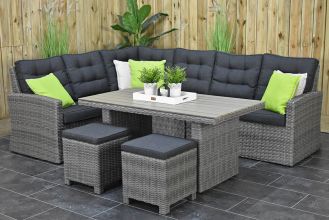Denver Loungeset Hoekbank Hoge Tafel Polywood met Krukjes Natural Grey WINTER AANBIEDING
