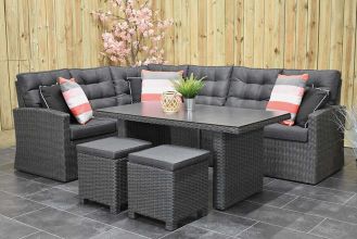 Denver Loungeset Hoekbank Hoge Tafel Spraystone met Krukjes Rock Grey WINTER AANBIEDING