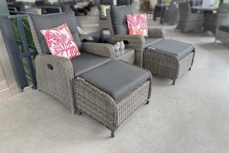 Florida Verstelbare Loungeset 2 Lounge Tuinstoelen Laag Tafeltje met Phoenix Hockers Kobo Grey SHOWROOMMODEL