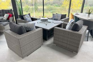 Boston Loungeset 4 Lounge Tuinstoelen Genua Vuurtafel 120 Natural Grey SHOWROOMMODEL