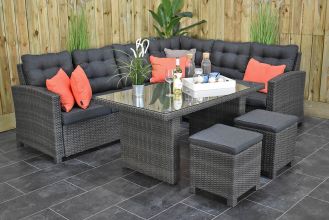 Las Palmas Loungeset Hoekbank Hoge Tafel met Krukjes Spiegelbeeld Dark Grey WINTER AANBIEDING