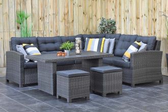 Las Palmas Loungeset Hoekbank Hoge Tafel Spraystone met Krukjes Spiegelbeeld Dark Grey WINTER AANBIEDING