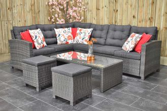 Las Palmas Loungeset Hoekbank Lage Tafel met Krukjes Dark Grey WINTER AANBIEDING