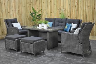 Madrid Verstelbare Loungeset 3 Zitsbank 2 Lounge Tuinstoelen Hoge Tafel met Hockers Rock Grey WINTER AANBIEDING