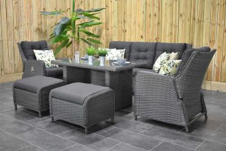 Madrid Verstelbare Loungeset 3 Zitsbank 2 Lounge Tuinstoelen Hoge Tafel met Phoenix Hockers Rock Grey SHOWROOMMODEL