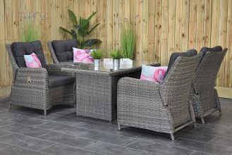 Madrid Verstelbare Loungeset 4 Lounge Tuinstoelen Hoge Tafel 140 Kobo Grey