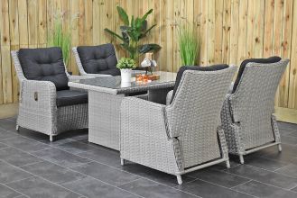 Madrid Verstelbare Loungeset 4 Lounge Tuinstoelen Hoge Tafel 140 Light Kobo Grey WINTER AANBIEDING
