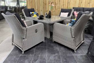 Madrid Verstelbare Loungeset 4 Lounge Tuinstoelen Hoge Tafel 110 Light Kobo Grey SHOWROOMMODEL