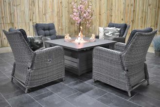 Madrid Verstelbare Loungeset 4 Lounge Tuinstoelen Genua Vuurtafel 120 Kobo Grey WINTER AANBIEDING