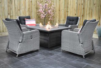 Madrid Verstelbare Loungeset 4 Lounge Tuinstoelen Genua Vuurtafel 120 Light Kobo Grey WINTER AANBIEDING