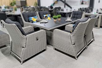 Madrid Verstelbare Loungeset 6 Lounge Tuinstoelen Hoge Tafel 170 Spraystone Light Kobo Grey SHOWROOMMODEL
