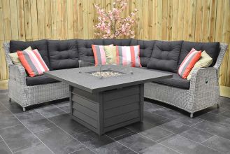 Madrid Verstelbare Loungeset Hoekbank Genua 120 Vuurtafel Light Kobo Grey WINTER AANBIEDING