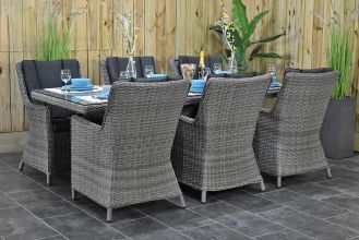 Menorca Tafel 225 met 6 Avalon Dining Tuintoelen Natural Grey