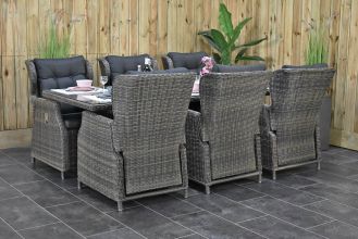 Menorca Tafel 225 met 6 Barcelona Verstelbare Dining Tuinstoelen Kobo Grey