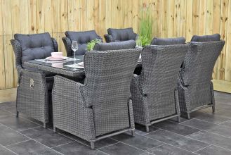 Menorca Tafel 225 met 6 Barcelona Verstelbare Dining Tuinstoelen Rock Grey