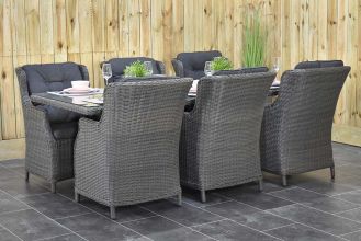 Menorca Tafel 225 met 6 Darwin Dining Tuinstoelen Rock Grey