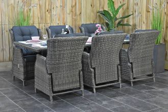 Menorca Tafel met 6 Darwin Verstelbare Dining Tuinstoelen Kobo Grey