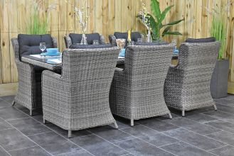 Menorca Tafel 225 met 6 Delano Dining Tuinstoelen Natural Grey SHOWROOMMODEL