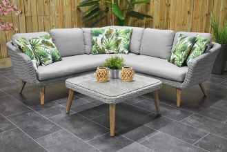 Milano Loungeset Hoekbank Lage Tafel Natural White Grey SHOWROOMMODEL