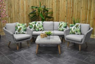 Milano Loungeset 3 Zitsbank 2 Lounge Tuinstoelen Lage Tafel Natural White Grey SHOWROOMMODEL