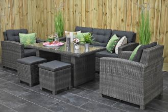 Minnesota Loungeset 3 Zitsbank 2 Lounge Tuinstoelen Hoge Tafel met Krukjes Dark Grey WINTER AANBIEDING
