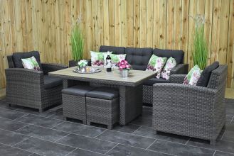 Minnesota Loungeset 3 Zitsbank 2 Lounge Tuinstoelen Hoge Tafel Polywood met Krukjes Dark Grey SHOWROOMMODEL