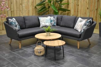 Milano Loungeset Hoekbank 2 Lage Tafels Teak Anthracite