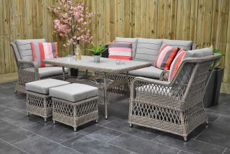 Napoli Loungeset 3 Zitsbank 2 Lounge Tuinstoelen Hoge Tafel met Hockers Faded Sand Brown WINTER AANBIEDING