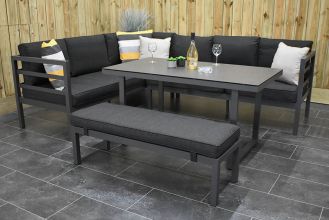 Nevada Loungeset Hoekbank met Ligbed Functie Hoge Tafel met Bankje Aluminium Dark Grey WINTER AANBIEDING