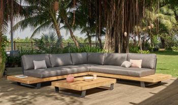 New York Aluminium Loungeset Hoekbank Teakhout met Lage Tafel Dark Grey SHOWROOMMODEL