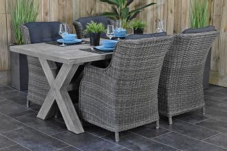 Norwich Tafel 200 Vintage Antique Grey met 4 Darwin Dining Tuinstoelen Kobo Grey