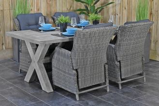 Norwich Tafel 200 Vintage Antique Grey met 4 Darwin Verstelbare Dining Tuinstoelen Kobo Grey