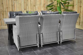 Norwich Tafel 250 Polystone met Stalen Kruispoten met 6 Barcelona Verstelbare Dining Tuinstoelen Light Kobo Grey WINTER AANBIEDING