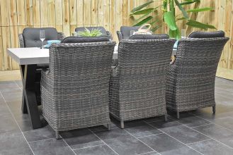 Norwich Tafel 250 Polystone Stalen Kruispoten met 6 Darwin Dining Tuinstoelen Kobo Grey WINTER AANBIEDING