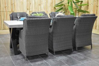 Norwich Tafel 250 Polystone Stalen Kruispoten met 6 Darwin Dining Tuinstoelen Rock Grey WINTER AANBIEDING