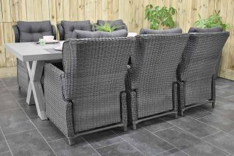 Norwich Tafel 250 Polystone Vintage Antique Grey met 6 Barcelona Verstelbare Dining Tuinstoelen Rock Grey