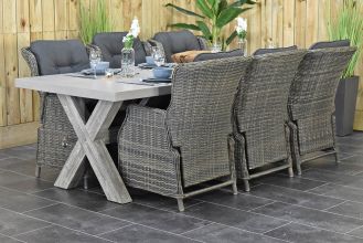 Norwich Tafel 220 Polystone Vintage Antique Grey met 6 Darwin Verstelbare Dining Tuinstoelen Kobo Grey