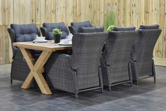 Norwich Tafel 250 Teak Natural met 6 Barcelona Dining Verstelbare Tuinstoelen Rock Grey