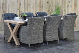Norwich Tafel 250 Teak Natural met 6 Darwin Dining Tuinstoelen Kobo Grey