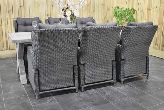 Norwich Tafel 250 Vintage Antique Grey met 6 Barcelona Verstelbare Dining Tuinstoelen Rock Grey