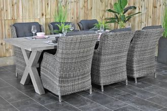 Norwich Tafel 250 Vintage Antique Grey met 6 Darwin Dining Tuinstoelen Kobo Grey