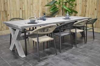 Norwich Tafel 300 Vintage Antique Grey met 8 Barge Rope Dining Tuinstoelen Anthracite, Faded Sand en Olive Green B-KEUS