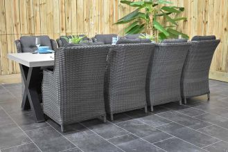 Norwich Tafel 300 Polystone Stalen Kruispoten met 8 Darwin Dining Tuinstoelen Rock Grey WINTER AANBIEDING