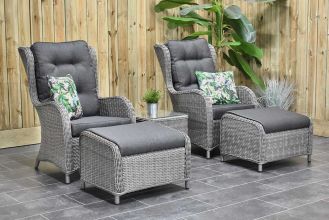 Phoenix Loungeset 2 Lounge Tuinstoelen Laag Tafeltje met Hockers Natural Grey