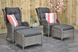 Phoenix Loungeset 2 Lounge Tuinstoelen Laag Tafeltje met Hockers Kobo Grey