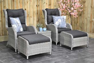 Phoenix Loungeset 2 Lounge Tuinstoelen Laag Tafeltje met Hockers Light Kobo Grey